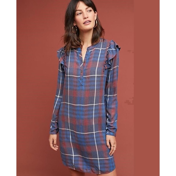Anthropologie Dresses & Skirts - Cloth & Stone for Anthropologie Ruffle Plaid Shirtdress